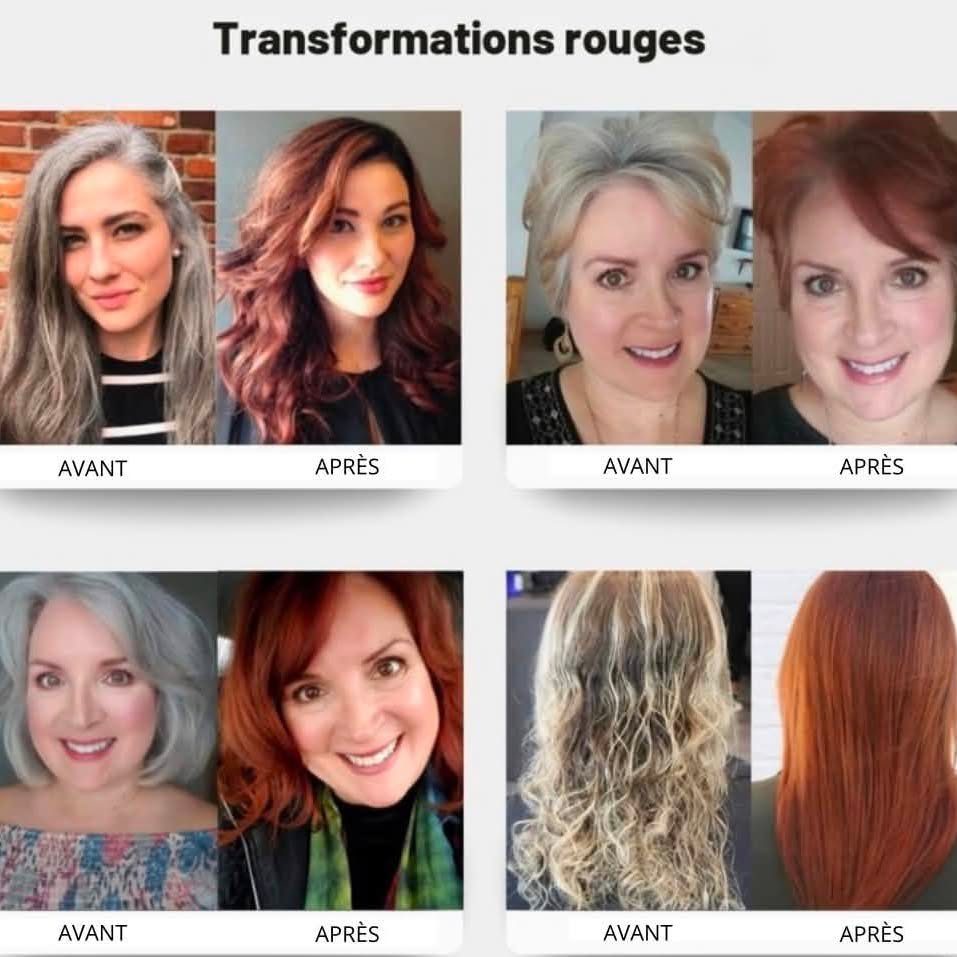 Photos avant et après du shampoing colorant rouge